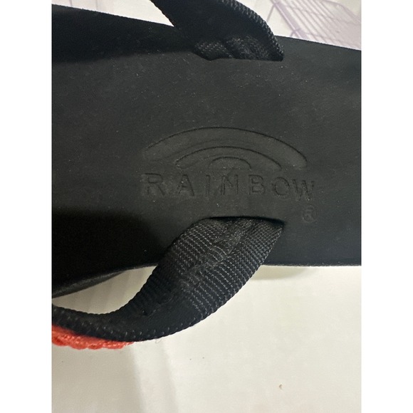 Rainbow Sandals Womens Flip Flops Black Orange Braided Straps - Picture 7 of 9